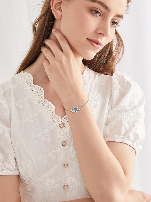 Custom4U Personalized Infinity Love Symbol Link Bracelets for Women 925 Sterling Silver Birthstone Bracelet Adjustable Engraved Chain Christmas Mother's Day Birthday Jewelry Gifts for Mom Her