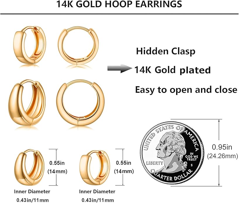 Gold Huggie Hoop Earrings Set for Women Small Chunky Gold Silver Earrings 14K Gold Filled Hypoallergenic Trendy Jewelry Dainty Huggie Earrings