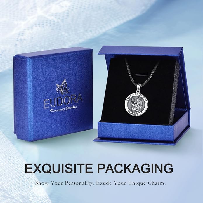 EUDORA 925 Sterling Silver St Christopher/St Benedict/St Michael/Virgin Mary/San Judas Tadeo/Good Shepherd Cross/Archangel Necklace Medal Pendant Protection Religious Amulet Jewelry For Men Women
