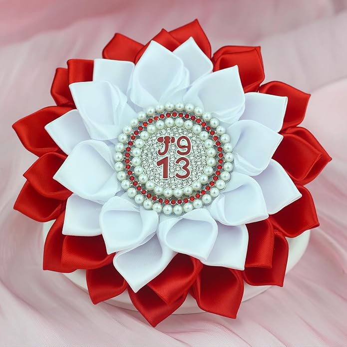 MKISWIN Sorority Flower Brooch Pin for Women Sorority Paraphernalia Gift Pearl Crystal Corsage with Red Elephant Sisterhood Jewelry for Soror