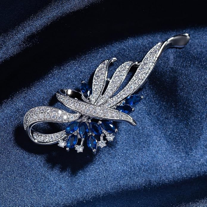 Rhinestone Brooches for Women,Vintage Silver Large Brooch Pins Blue Crystal Dress Brooch Pin Decorative Pins,Fashion Prom Jewelry Accessories