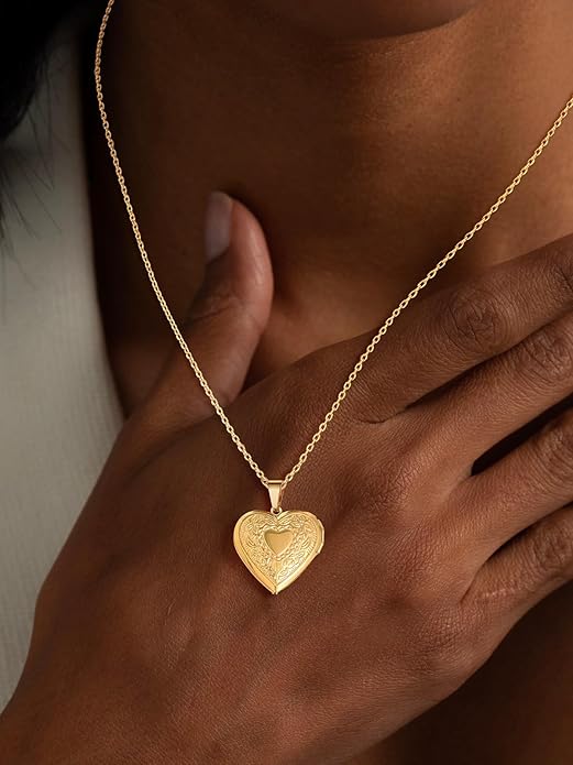 U7 Women Locket Necklace Platinum 14K Gold Photo Lockets that Hold Picture,Chain 20 Inch Personalized Gift Custom Love Heart Image Necklaces