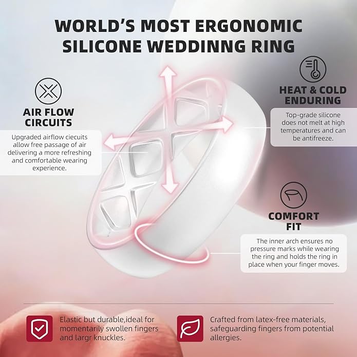 Egnaro Women's Bridal Rings Sets, 6mm Wide, 2mm Thick, Silicone Wedding Rubber Band with Half Size, Inner Arc Ergonomic Breathable Design