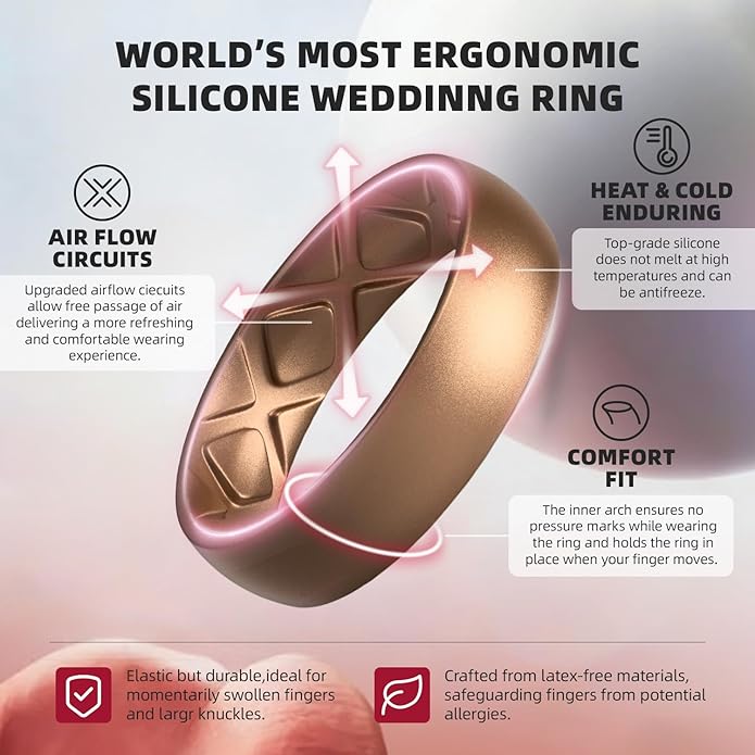 Egnaro Women's Bridal Rings Sets, 6mm Wide, 2mm Thick, Silicone Wedding Rubber Band with Half Size, Inner Arc Ergonomic Breathable Design