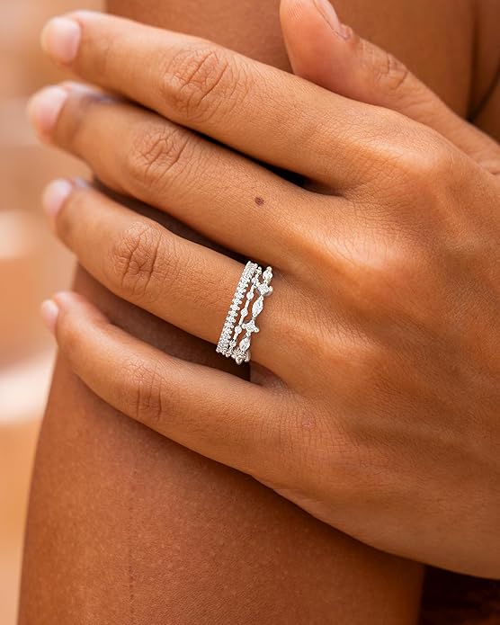 FUNEIA Stackable Silver Gold Rings for Women Non Tarnish 14K Gold Plated Thumb Cubic Zirconia Rings for Women Dainty Pinky Promise Wedding Ring Set Women's Engagement Eternity Band Rings Gold Jewelry