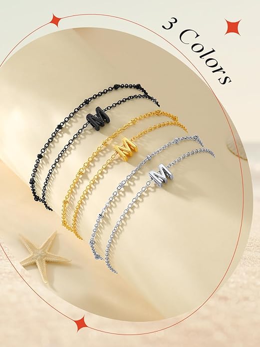 FaithHeart Initial Ankle Bracelets for Women, Waterproof 14k Gold Plated Initial Anklets Non Tarnish Stainless Steel Layered Anklet Summer Beach Foot Jewelry