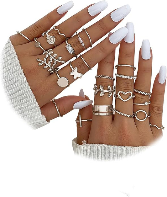 IFKM Gold Knuckle Rings Set For Women Vintage Stackable Joint Finger Midi Rings Dainty Cubic Zirconia Crystal Simple Twist Hollow Cute Rings Pack Jewelry Gift