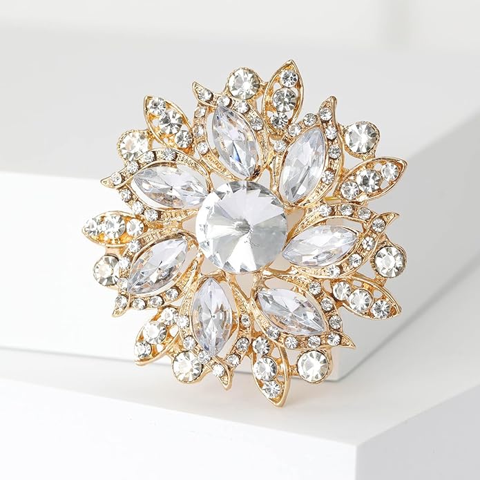 Rhinestone Flower Brooch for Women Vintage Crystal Flower Brooch Pin Elegant Clothing Hat Bag Accessories Christmas Birthday Party Wedding Costume Jewelry