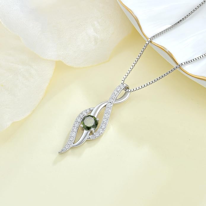 Women Infinity Necklace 925 Sterling Silver Twist Birthstone Pendant with Chain 5A Cubic Zirconia Jewelry