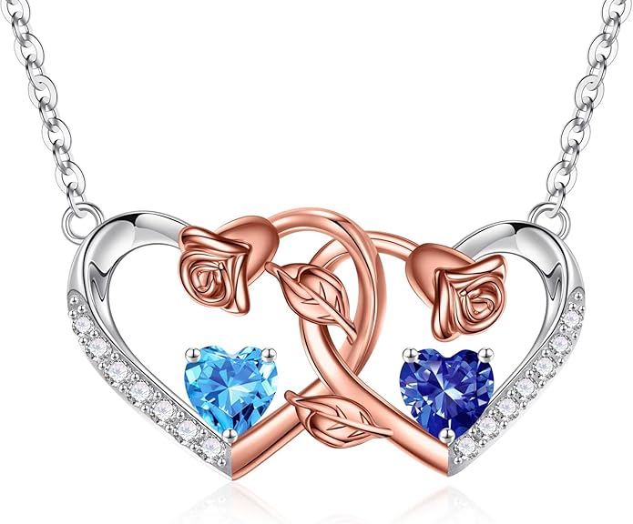 Iefil Chrismas Gifts for Wife - 925 Sterling Silver Rose Birthstone Necklace, Stocking Stuffers for Women Wife Girlfriend Mom