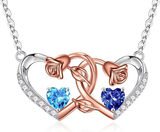 Iefil Chrismas Gifts for Wife - 925 Sterling Silver Rose Birthstone Necklace, Stocking Stuffers for Women Wife Girlfriend Mom