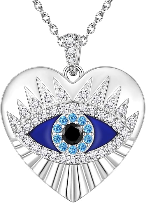 Jewmon 925 Sterling Silver Evil Eye Necklace for Women Lucky Turkey Eye of Proection Necklace Evil Eye Jewelry Gifts for Mom Daughter Grandma