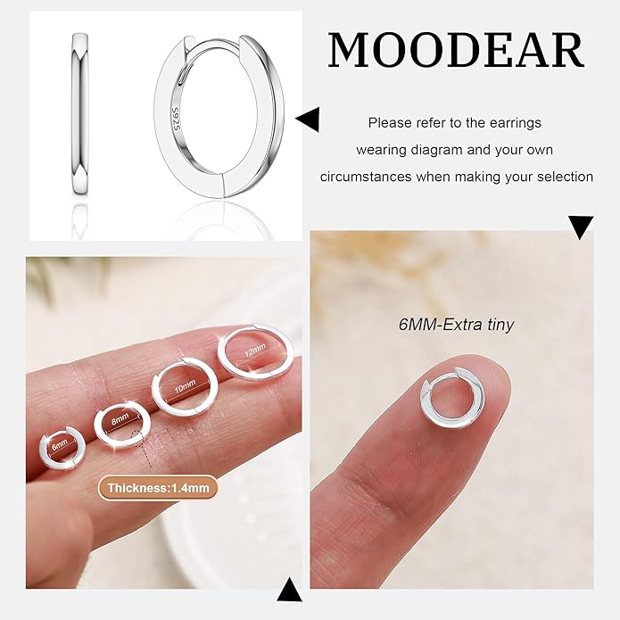 MOODEAR Valentines Day Gifts for Her 925 Sterling Silver Hoop Earrings - Small Huggie Earrings for Women, Hypoallergenic Trendy Cartilage Silver Earrings, Lightweight Jewelry