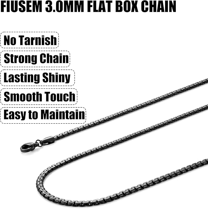 Fiusem Flat Box Chains for Men, 14k Gold Plated Stainless Steel Chain Necklace, 2.5/3/4/4.5/5mm Necklaces for Men and Women 16-28 Inch