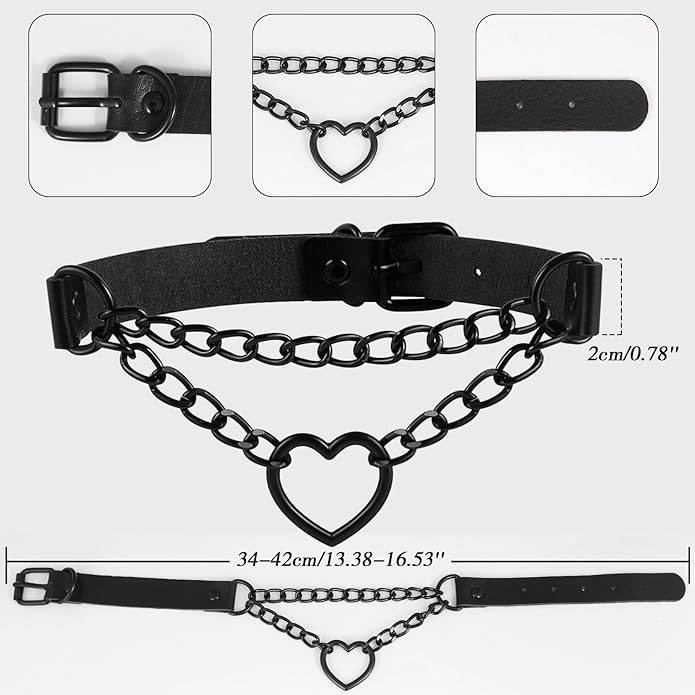 MILAKOO PU Leather Punk Choker Necklaces Circle/Heart Charm Adjustable Collar Necklace for Women