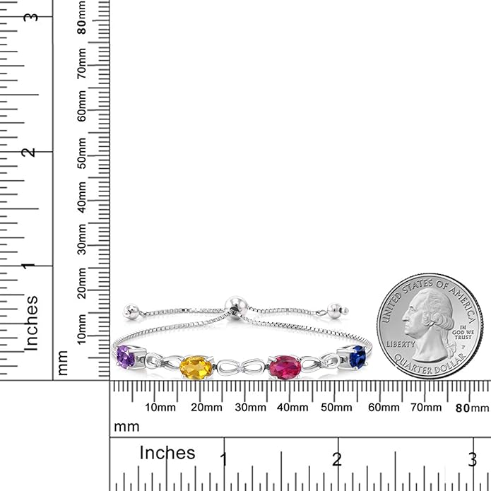 Gem Stone King 925 Sterling Silver Customized and Personalized 4 Gemstone Birthstone and White Lab Grown Diamond Infinity Tennis Bracelet For Women (3.02 Cttw, Fully Adjustable Up to 9 Inch)