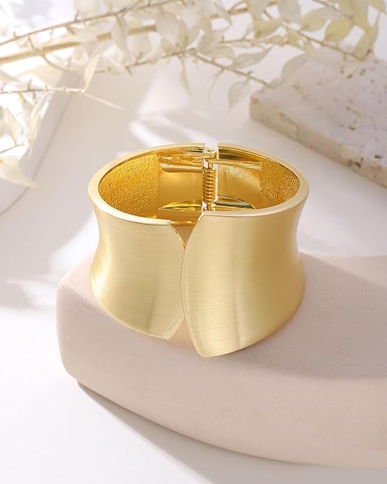 Bangle Bracelets for Women | 14K Gold Plated Trendy Wide Bracelets | Hinged Arm Cuff Bangles Chunky Bracelet for Women