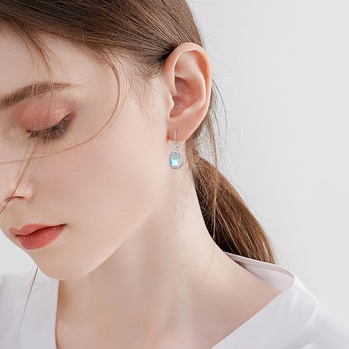 Moonstone Filigree Drop Dangle Teardrop Earrings 925 Sterling Silver Moonstone Leverback Earrings for Women Jewelry Gifts