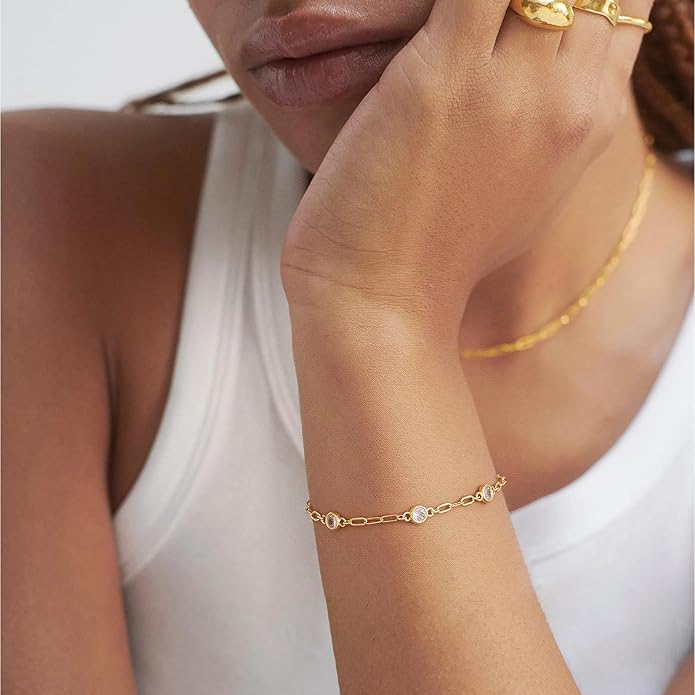 Gold Bracelets for Women,14K Dainty Gold Plated Bracelets Non Tarnish Waterproof Diamond Bracelets Heart Flower Round Square CZ Charm Bracelet Trendy Stuff Jewelry Gifts for Her