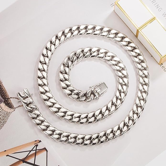 Dankadi Fashion 925 Sterling Silver Solid Miami Cuban Link Chain Necklace 8MM & 12MM- Curb Cuban Thick Big Link Choker For Men 20 "22" 24 "26" 28" Fine Jewelry