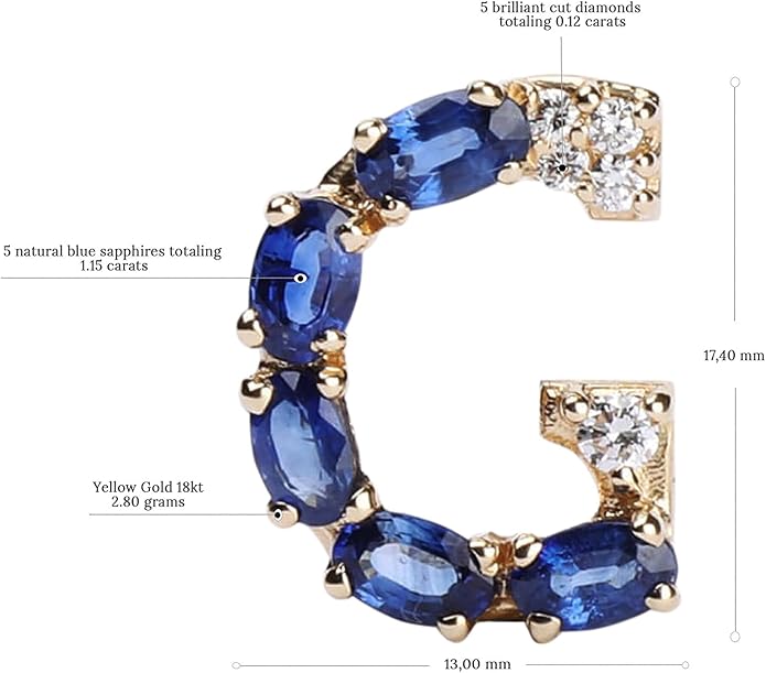Albert Hern Blue Sapphire Initial Necklace With Diamonds & 18K Gold Chain | Irresistible Letter Pendants Jewelry | Perfect Valentine’s Day, Anniversary & Birthday Gift