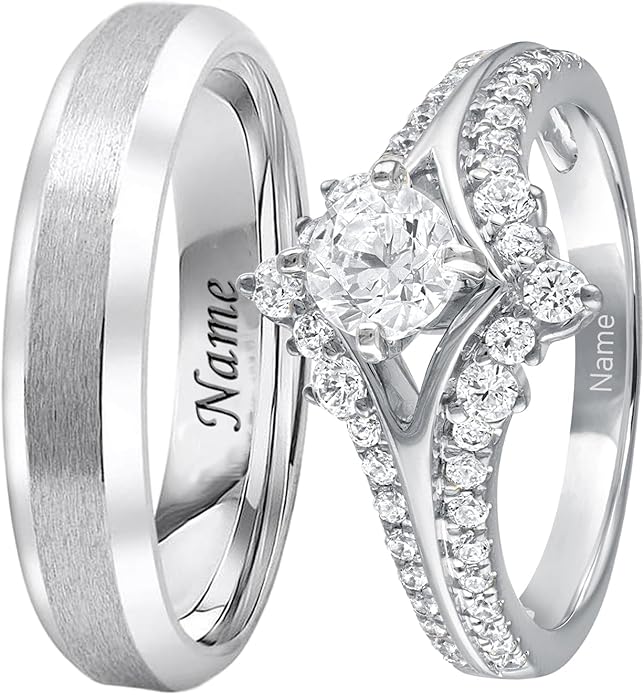 Rikelus Moissanite Engagement Ring Sets for Couples,10K 14K 18K Solid Gold Heart/Princess/Round Cut Bridal Ring Sets,Customized Matching Wedding Bands Set for Men and Women Free Engraving