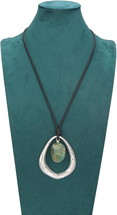Long Boho Necklaces for Women Vintage Leather Wooden Pendant Y Choker Ethnic Style Gold Circle Hippie Sweater Necklace