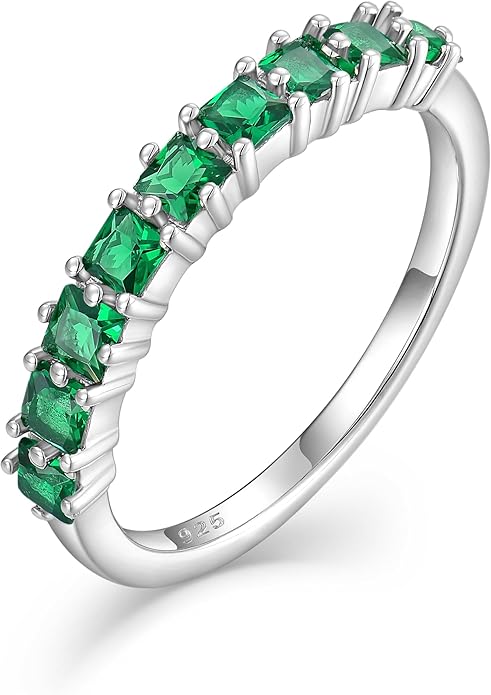 Princess Cut Stackable Rings 925 Sterling Silver Eternity Rings Birthstones Jewelry for Women Size 5-10