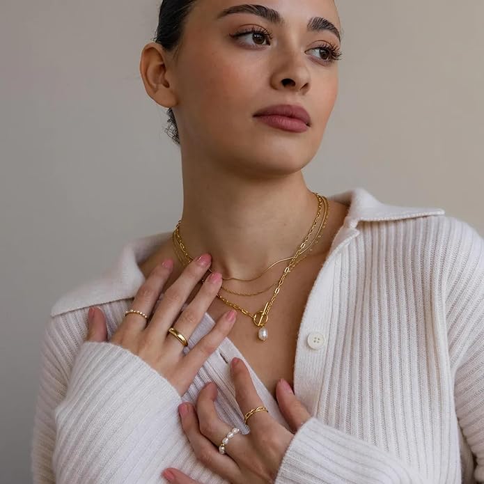 Gold/Silver Layered Necklaces for Women,Dainty 14k Gold Plated Stackable Choker Necklaces for Women,Trendy Layering Coin Chain Pendant Jewelry Set Gifts