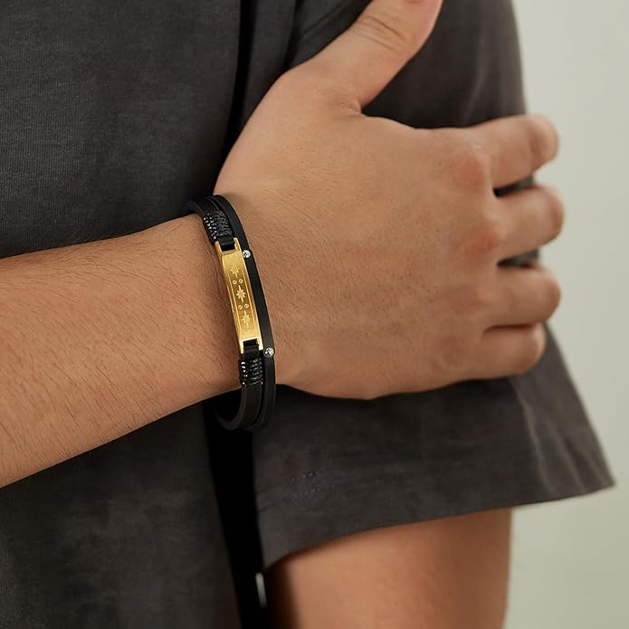 Italian Handmade Genuine Leather Bracelets for Men Stainless Steel Clip, Men's Casual Genuine Multi-layer Cuff Bracelet, Bracelet Gift for Real Men