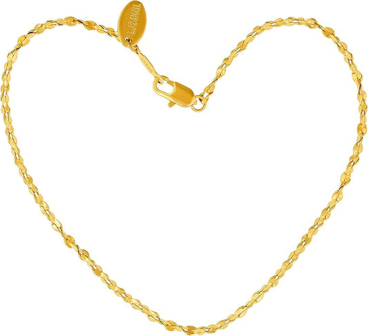 LIFETIME JEWELRY Womens Gold Anklet 1.5mm Twisted Nugget Ankle Bracelet 24K Gold Plated