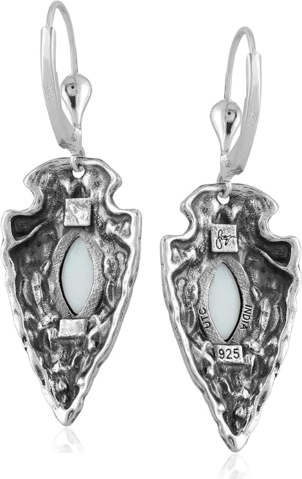 American West Jewelry Fritz Casuse Sterling Silver Arrowhead and Genuine Gemstone Lever Back Earrings