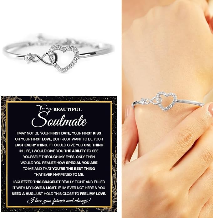 To My Soulmate Bracelet For Women With Heartfelt Message Card & Elegant Box, Bracelet For Girls, Soulmate Birthday, Wedding, Christmas Jewelry Gift From Boyfriend, Husband