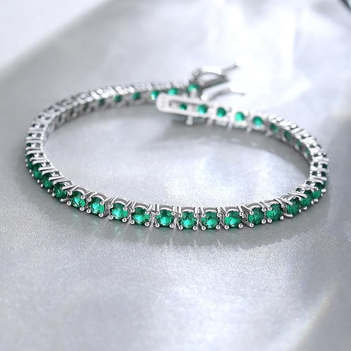 FANCIME Birthstone Bracelet Sterling Silver Gemstone Tennis Bracelets Fine Jewelry Wedding Bridal Prom Birthday Gift for Women Her, Length 7.2 Inch Width 4mm