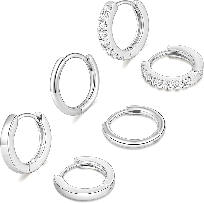 micuco 3 Pairs Small Hoop Earrings Set for Women, 14K Gold Plated Huggie Hoop Earrings for Men, Tiny Cartilage Hypoallergenic Earring Set