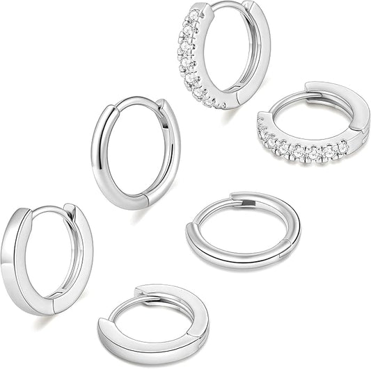 micuco 3 Pairs Small Hoop Earrings Set for Women, 14K Gold Plated Huggie Hoop Earrings for Men, Tiny Cartilage Hypoallergenic Earring Set