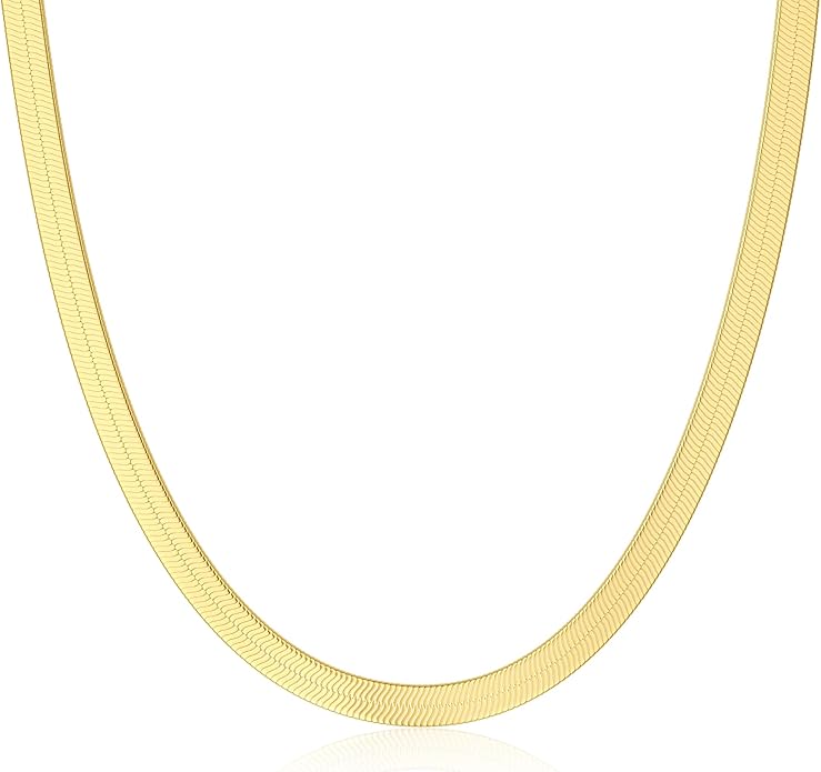 DEARMAY 14K Gold Plated Necklaces for Women, Dainty Gold Herringbone Choker Necklace Thin Layered Snake Chain Jewelry for Gifts