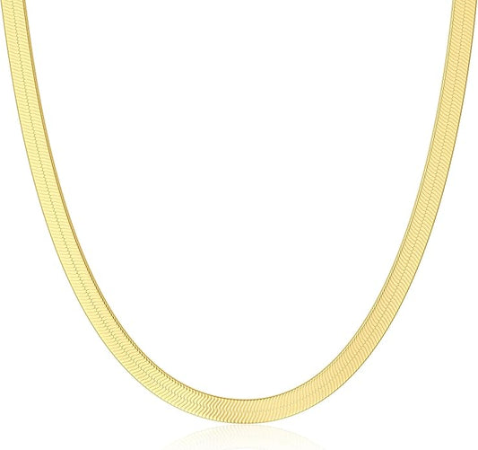 DEARMAY 14K Gold Plated Necklaces for Women, Dainty Gold Herringbone Choker Necklace Thin Layered Snake Chain Jewelry for Gifts