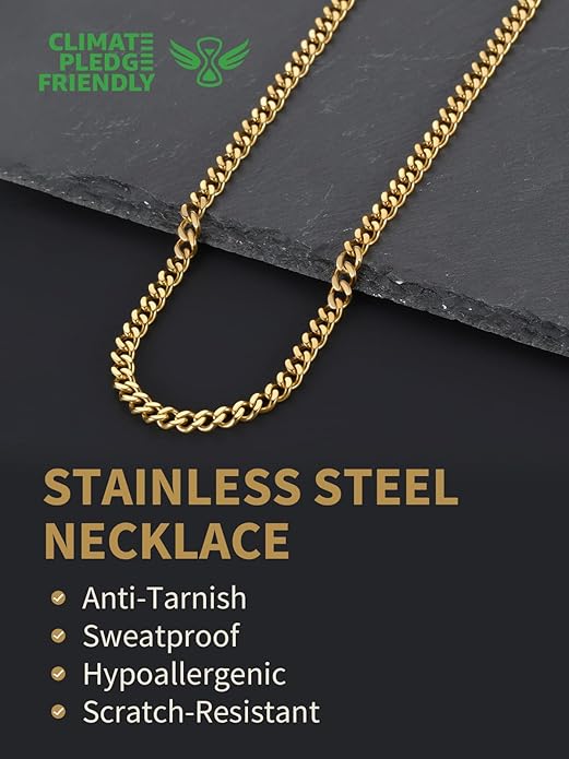FindChic Men Curb Chain Necklace 18K Gold Plated/Stainless Steel/Black Chunky Double Tight Cuban Link Hip Hop Neck Chains for Men Boys 3.5MM/5MM/6MM/7MM/9MM/12MM 14''-30'' 8 Length Options (Send Gift Box)