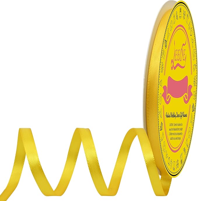 LEEQE Double Face Yellow Satin Ribbon 1/4 inch X 50 Yards Polyester Yellow Ribbon for Gift Wrapping Very Suitable for Weddings Party Hair Bow Invitation Decorations and More