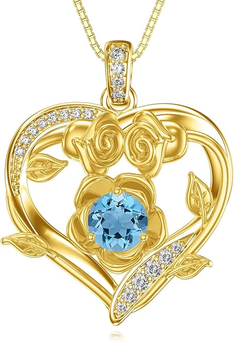 Midari 18K Gold Heart Birthstone Necklace for Women Rose Pendant Birthday Jewelry Gifts for Wife Her Daughter Mom