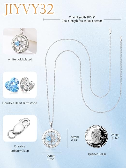JIYVY32 Compass Birthstones Necklace for Women, Exquisite S925 Necklace Anniversary Birthday Gifts for Wife Her Double Birthstone Pendant jewelry ‘I'd be Lost Without You’