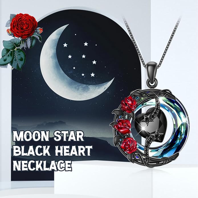 TOUPOP Christmas Gifts Birthstone Necklace 925 Sterling Silver Moon and Star Pendant with Blue Crystal Celtic Moon Jewelry Birthday Gifts for Women Mom Wife Her Daughter