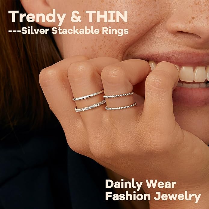 Florideco Stackable Rings for Women Non Tarnish Dainty 14K Gold Plated Stacking Thin Ring Set Trendy Statement Minimalist Cubic Zirconia Band Rings Promise Engagement Rings Size 5-10