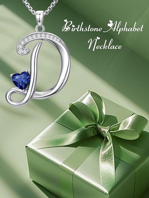 Christmas Gifts for Women Alphabet A to Z Initial Birthstone Pendant Necklaces for Women - 18k White Gold Plated Personalized Name Jewelry Valentine Mothers Day Birthday Gifts for Women Her Girlfriend