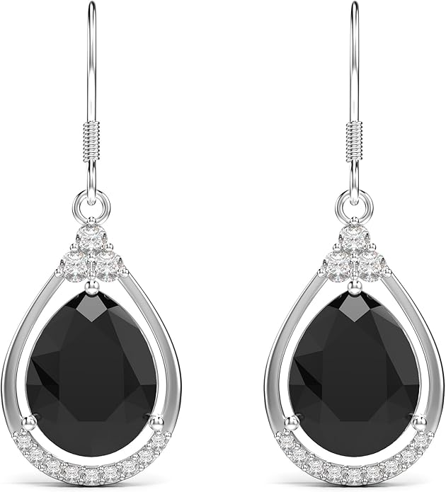 18K White Gold Plated Sterling Silver Teardrop Cubic Zirconia Drop Dangle Earrings for Women Pear Cut CZ Diamond Dangle Earrings Hypoallergenic Jewelry