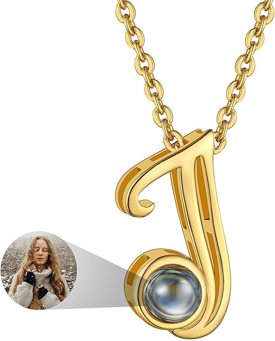 Custom4U Personalized Initial Picture Necklace for Women, Projection Necklace with Picture Inside, Gold/Silver Letter Pendant Necklace, Custom Photo Gifts for Mom Wife Birthday Valentines