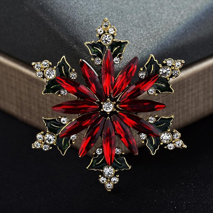Rhinestone Flower Brooch Pin for Women Red Black Purple Flower Broochs Pin Hat Christmas Brooch Jewelry