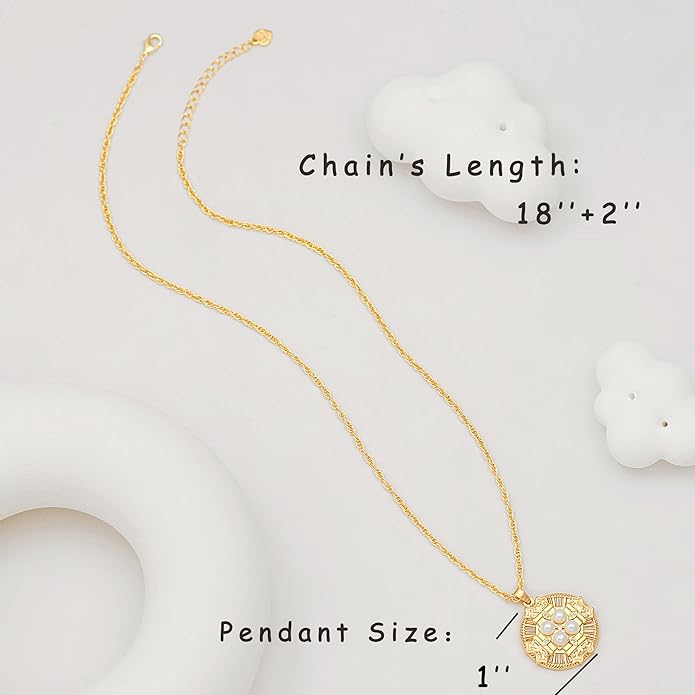 CANEVINKA 18K Gold Plate Coin Pendant Necklace for Women Dainty Compass Sunflower Necklaces Personalized Chain Layered Jewelry