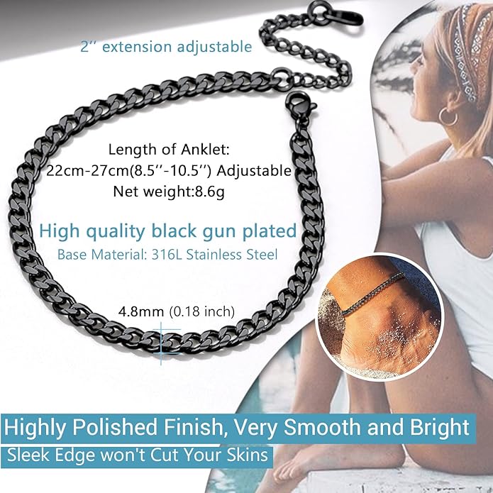 PROSTEEL Stainless Steel Chain Anklets for Women, Silver/Gold Tone, Ankle Bracelets Hypoallergenic, 8-10.5 Inch Adjustable, Come with Box